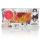 Vegane Fruchtgummis in Orange, Gelb und Dunkelrot in illustrierter Kartonverpackung